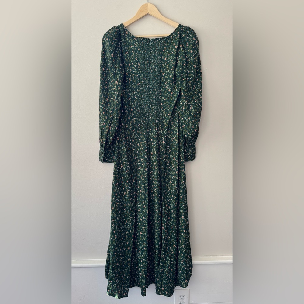 Reformation Alessi Midi Long Sleeve Dress Green Floral Size 12 - Picture 4 of 8